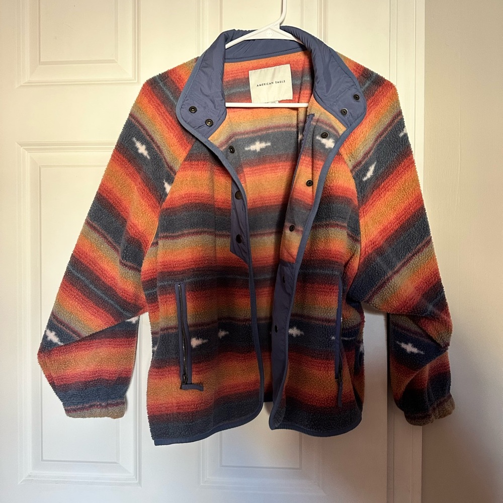 American Eagle Outfitters Aztec Snap Striped Fleece Jacket